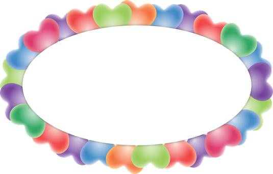 A Oval Frame With Colorful Hearts PNG