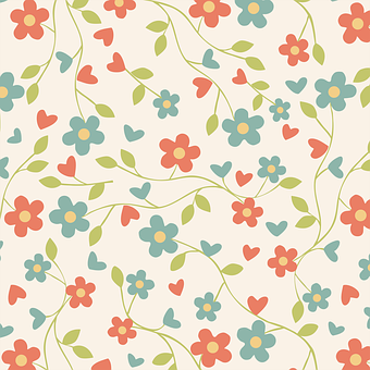 A Pattern Of Flowers And Hearts PNG