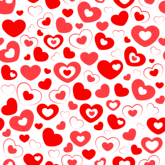 A Pattern Of Red Hearts On A Black Background PNG