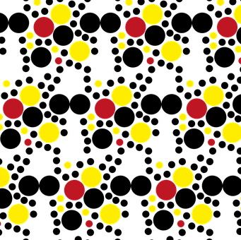 A Pattern Of Yellow And Red Circles On A Black Background