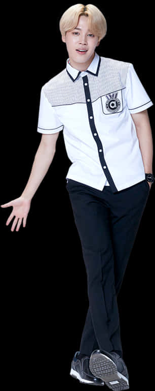 A Person In A White Shirt And Black Pants PNG
