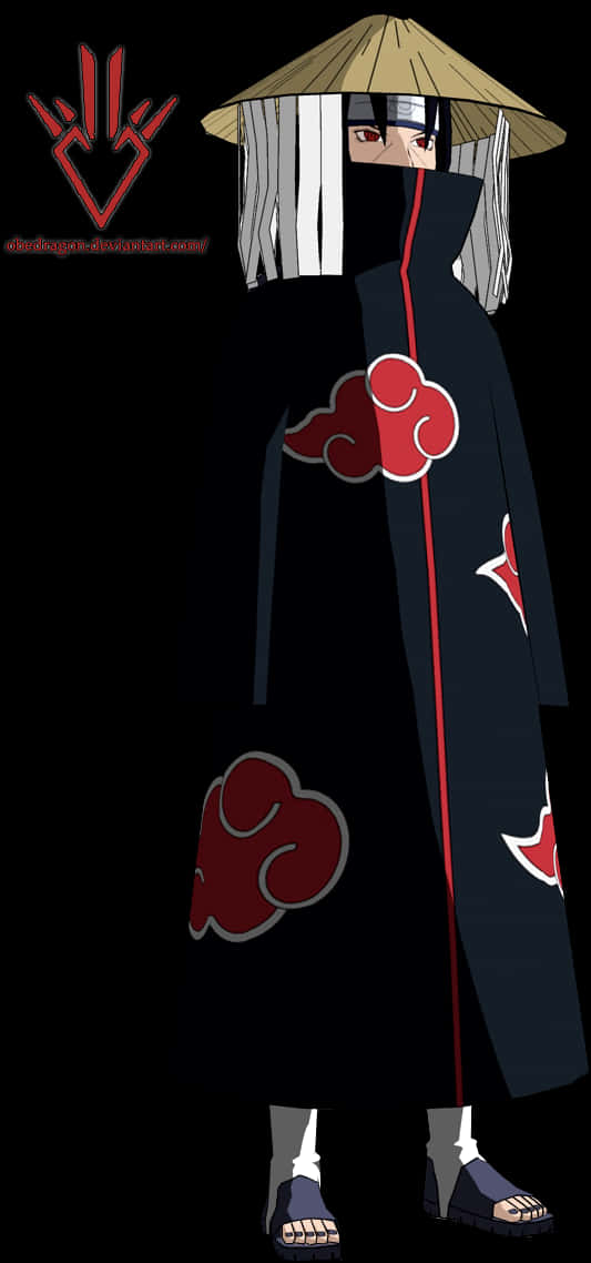 A Person Wearing A Black Robe With Red Clouds PNG