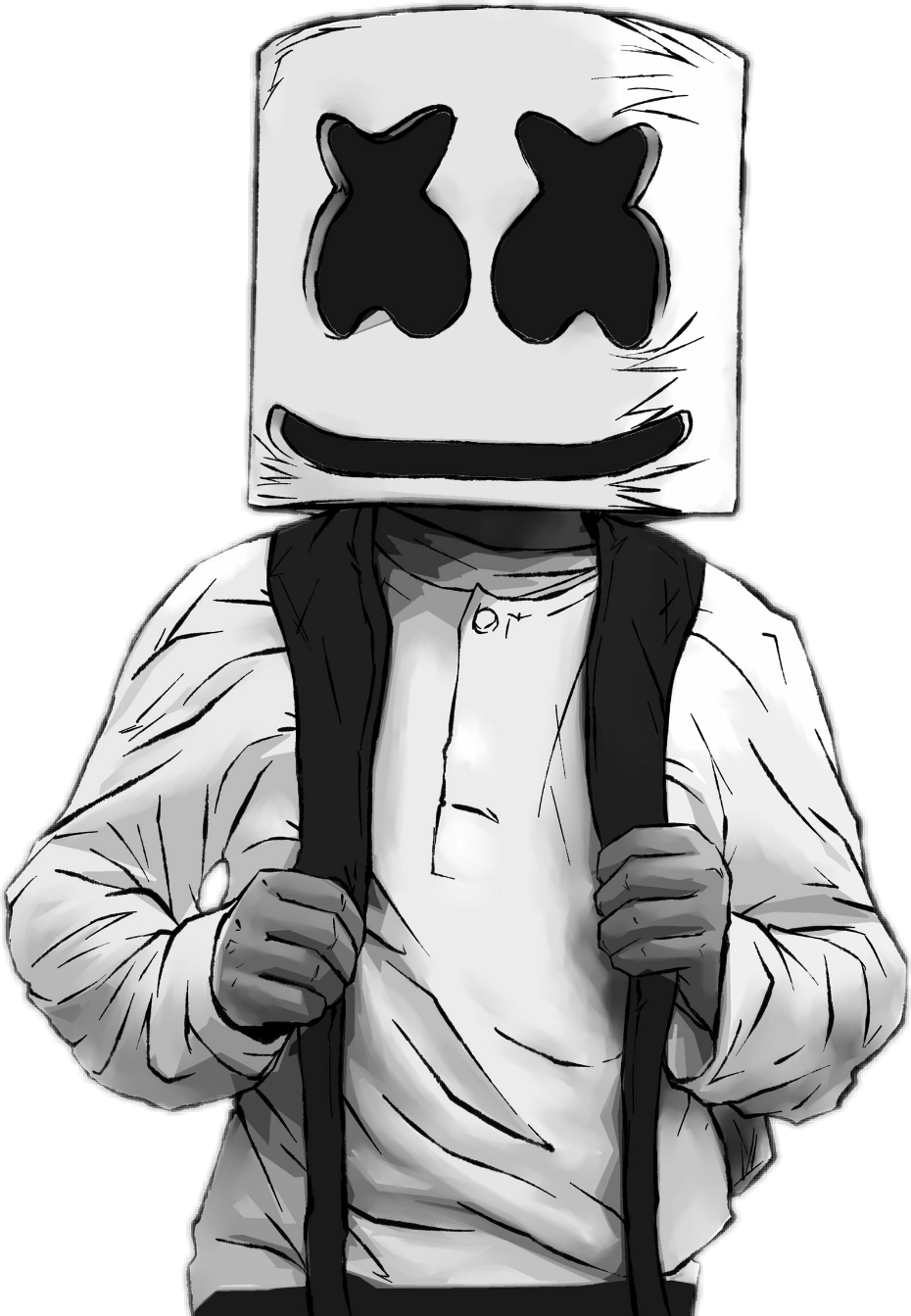 A Person Wearing A White Shirt With A Square Box On Their Head