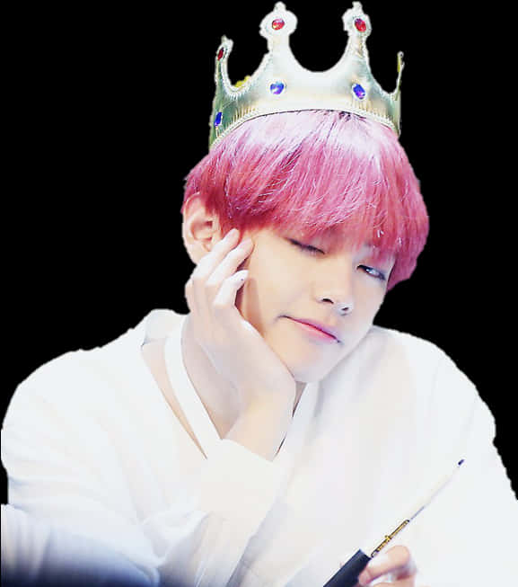 A Person With Pink Hair Wearing A Crown PNG
