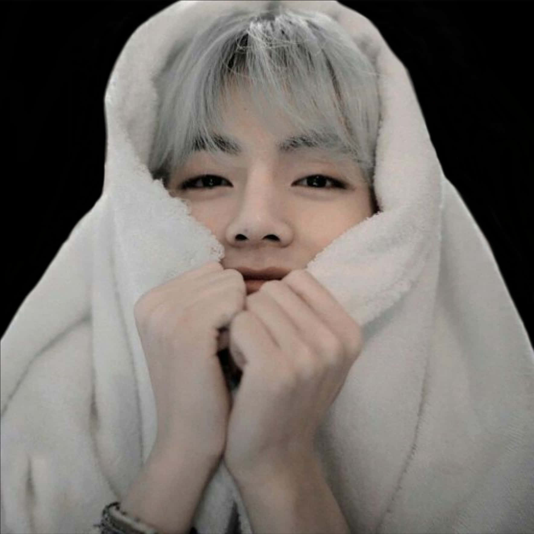 A Person With White Hair And A White Blanket Covering Their Face PNG