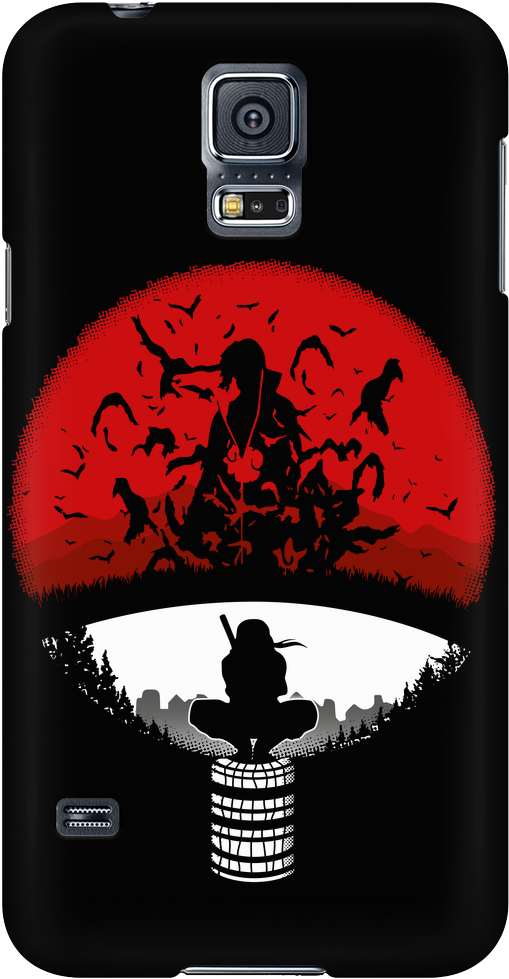 A Phone Case With A Red Circle And Silhouette Of A Person