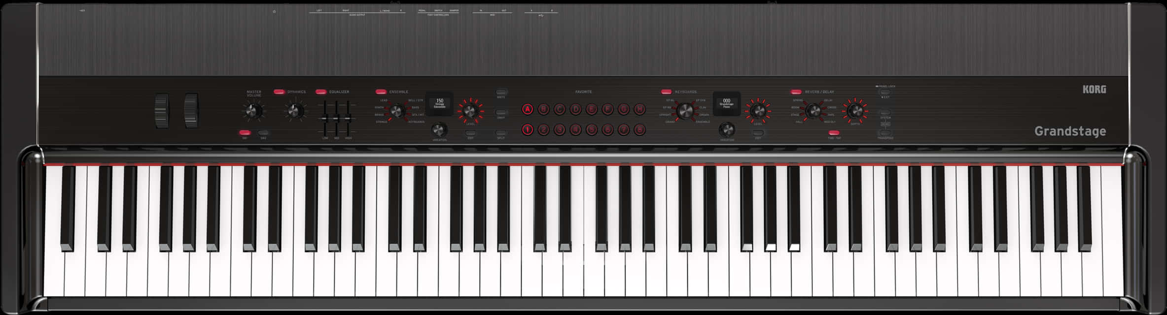 A Piano Keyboard With Red Lights PNG