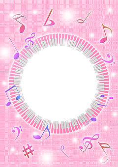 A Pink And White Background With A Circle With Musical Notes PNG