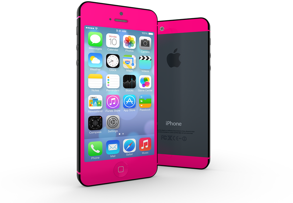 A Pink Cell Phone With A Black Background PNG