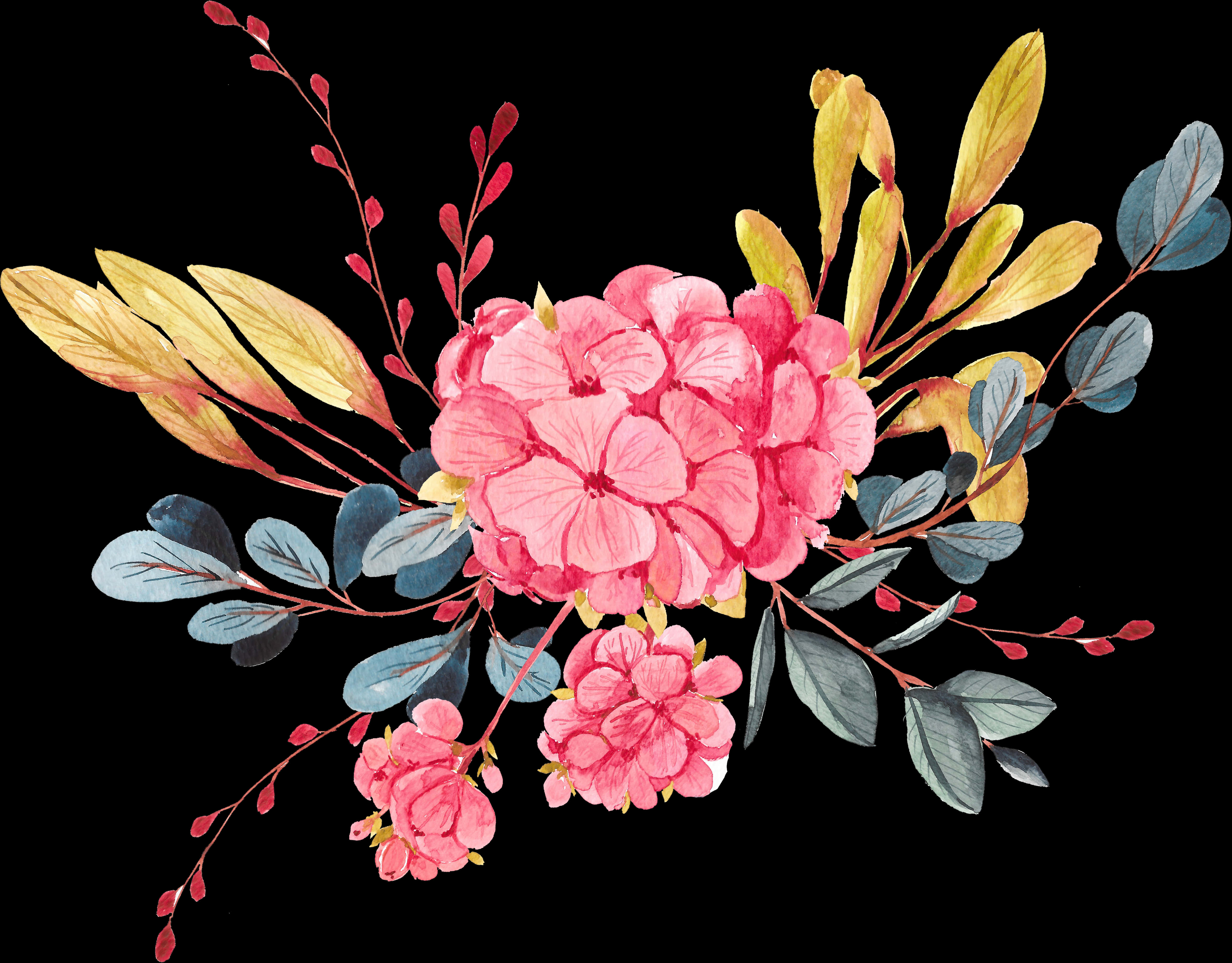 A Pink Flowers And Leaves PNG