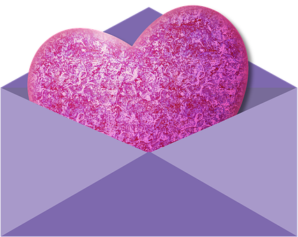 A Pink Heart In A Purple Envelope PNG