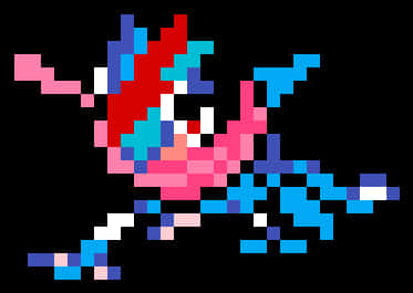 A Pixelated Bird With Blue And Red Wings