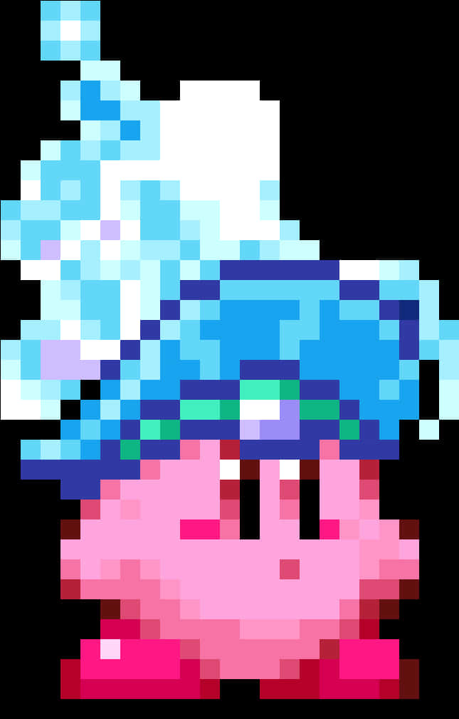 A Pixelated Cartoon Of A Pink Face With Blue Hat PNG