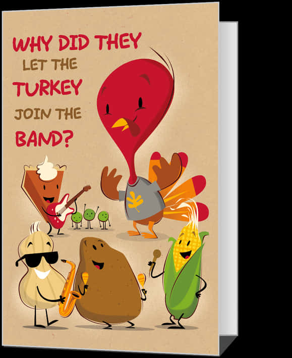 A Poster With Cartoon Turkeys And Vegetables PNG