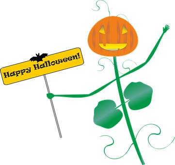 A Pumpkin Plant With A Sign PNG