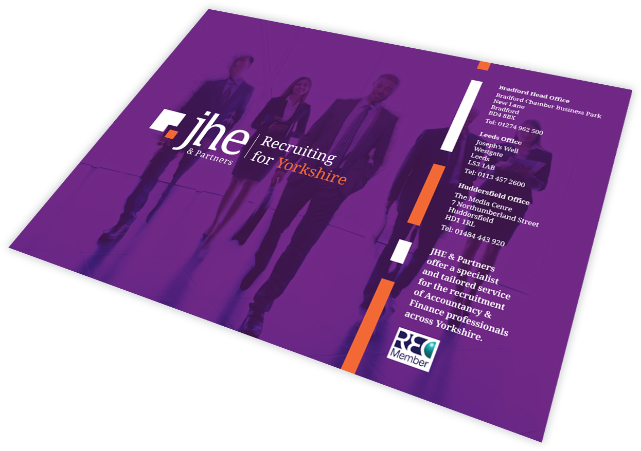 A Purple Brochure With People In Suits
