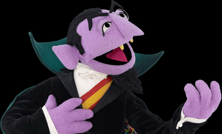 A Purple Puppet With A Black Background PNG