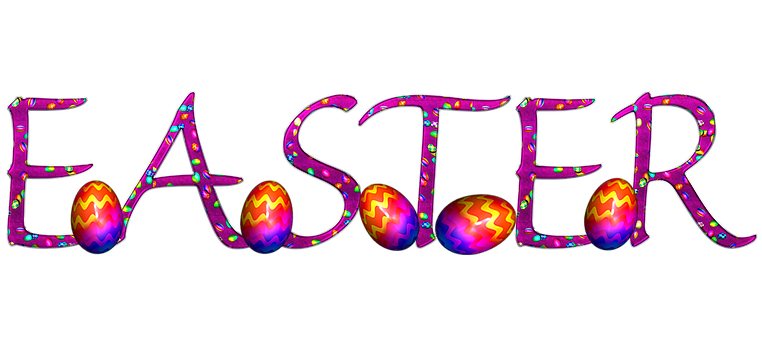 A Purple Text With Colorful Eggs