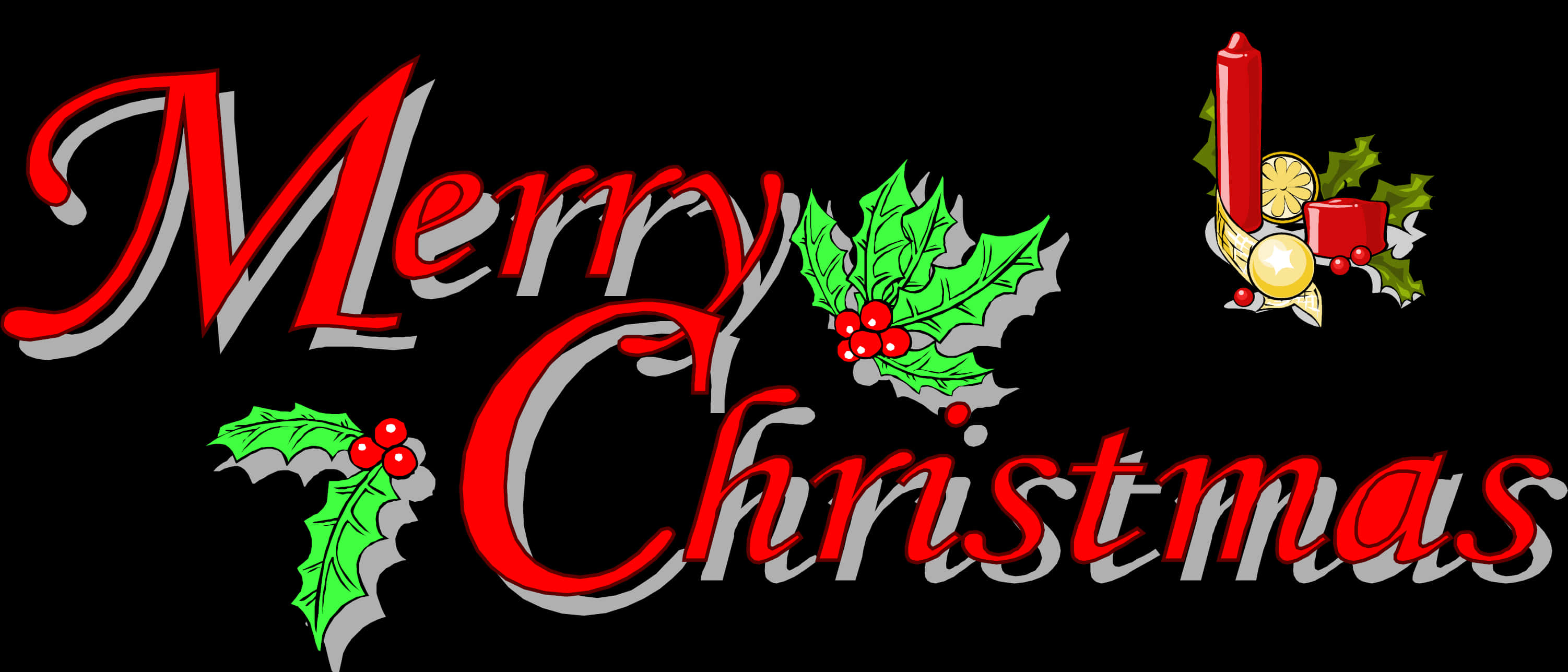 A Red And Grey Text With Green Leaves And Berries PNG