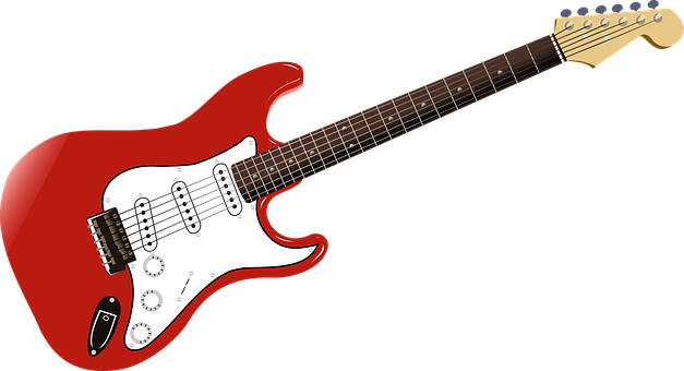 A Red And White Electric Guitar PNG
