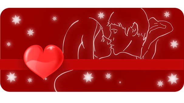 A Red Background With A Couple Kissing