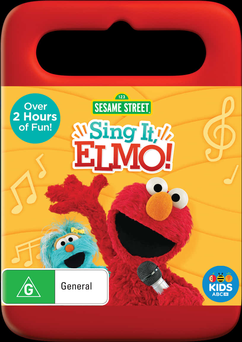 A Red Box With A Red And Yellow Cover With A Red And Blue Puppet And A Microphone PNG