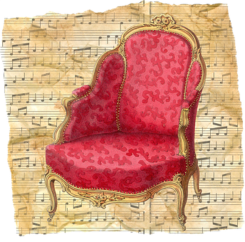 A Red Chair With Gold Trim PNG