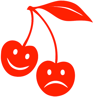 A Red Cherries With A Sad Face PNG