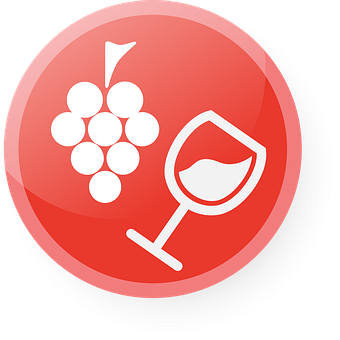A Red Circle With A Bunch Of Grapes And A Glass Of Wine PNG