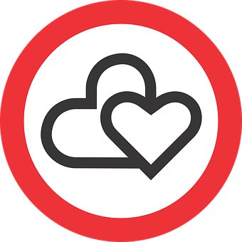 A Red Circle With Black Outline And Hearts