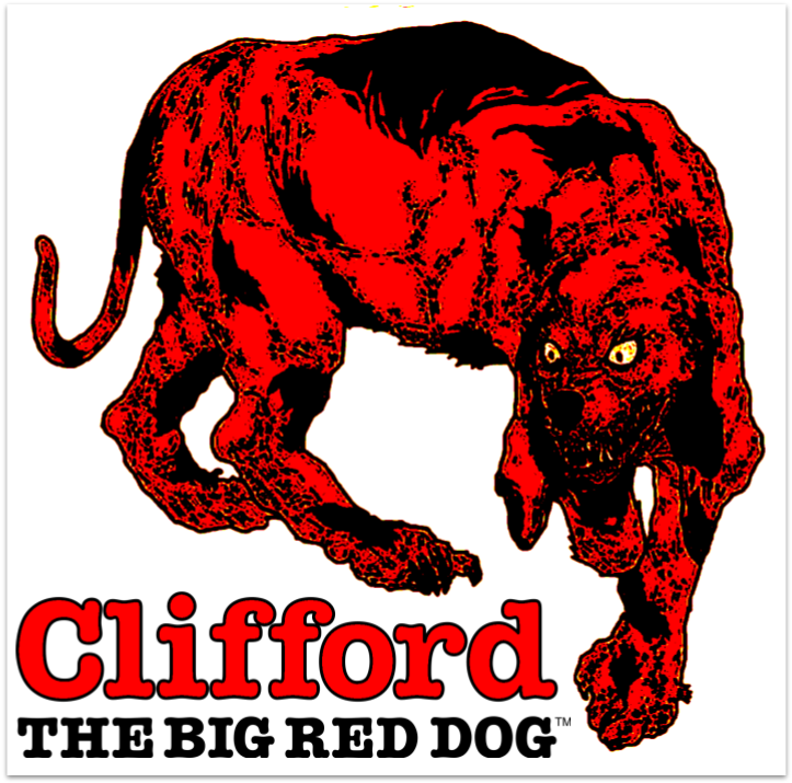 A Red Dog With Black Text PNG