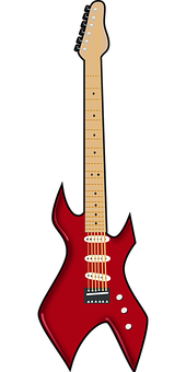A Red Electric Guitar With White Strings PNG