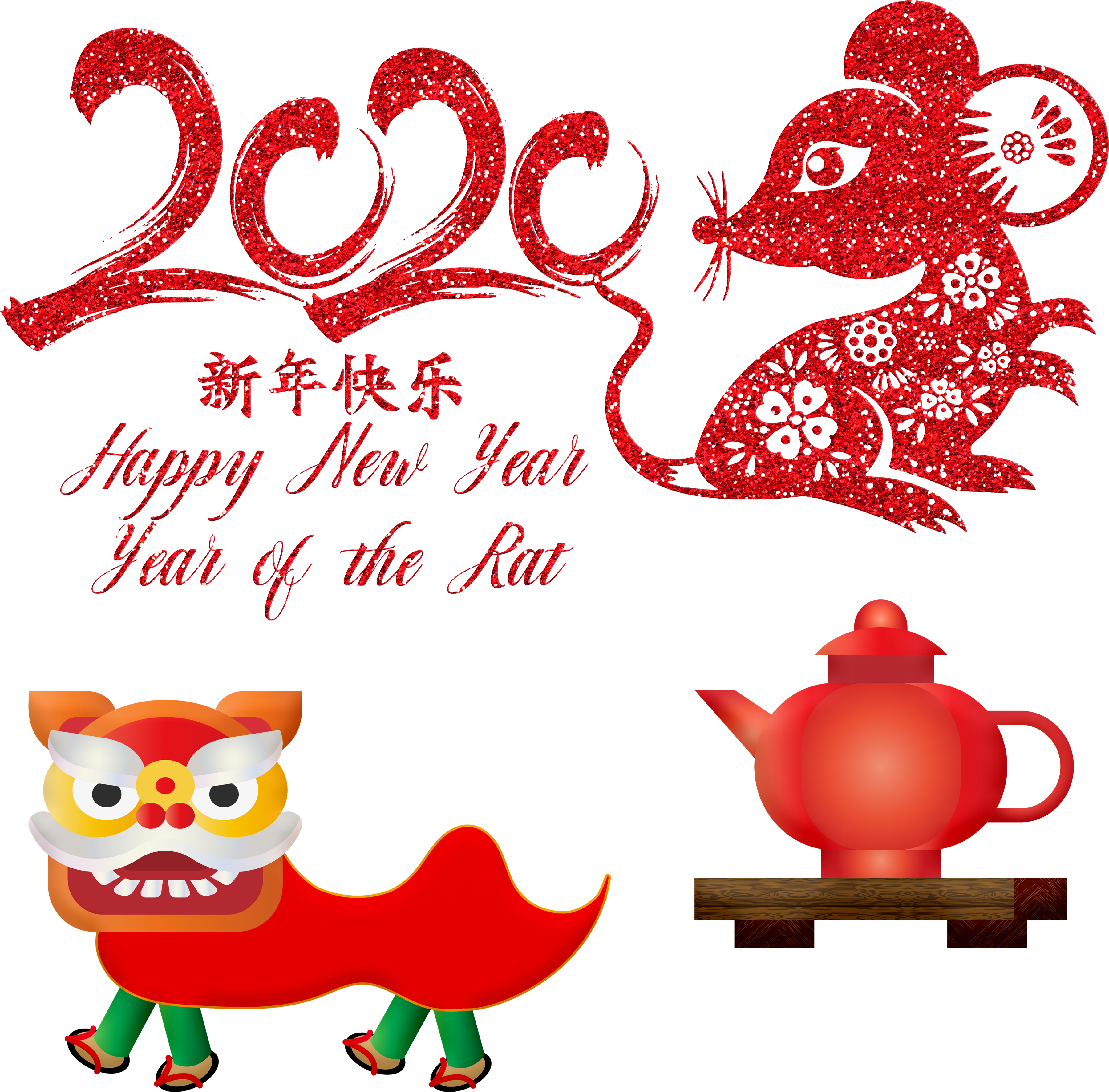 A Red Glittery Mouse And A Teapot PNG