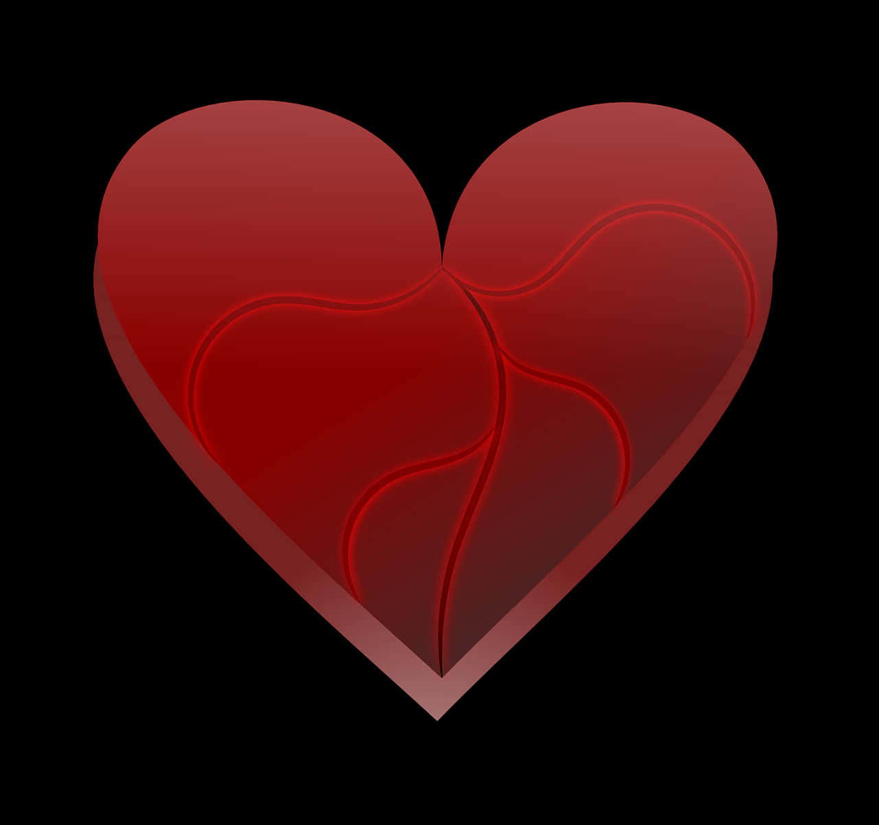 A Red Heart With A Black Background PNG
