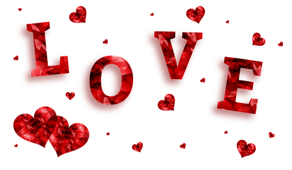 A Red Hearts And Letters PNG