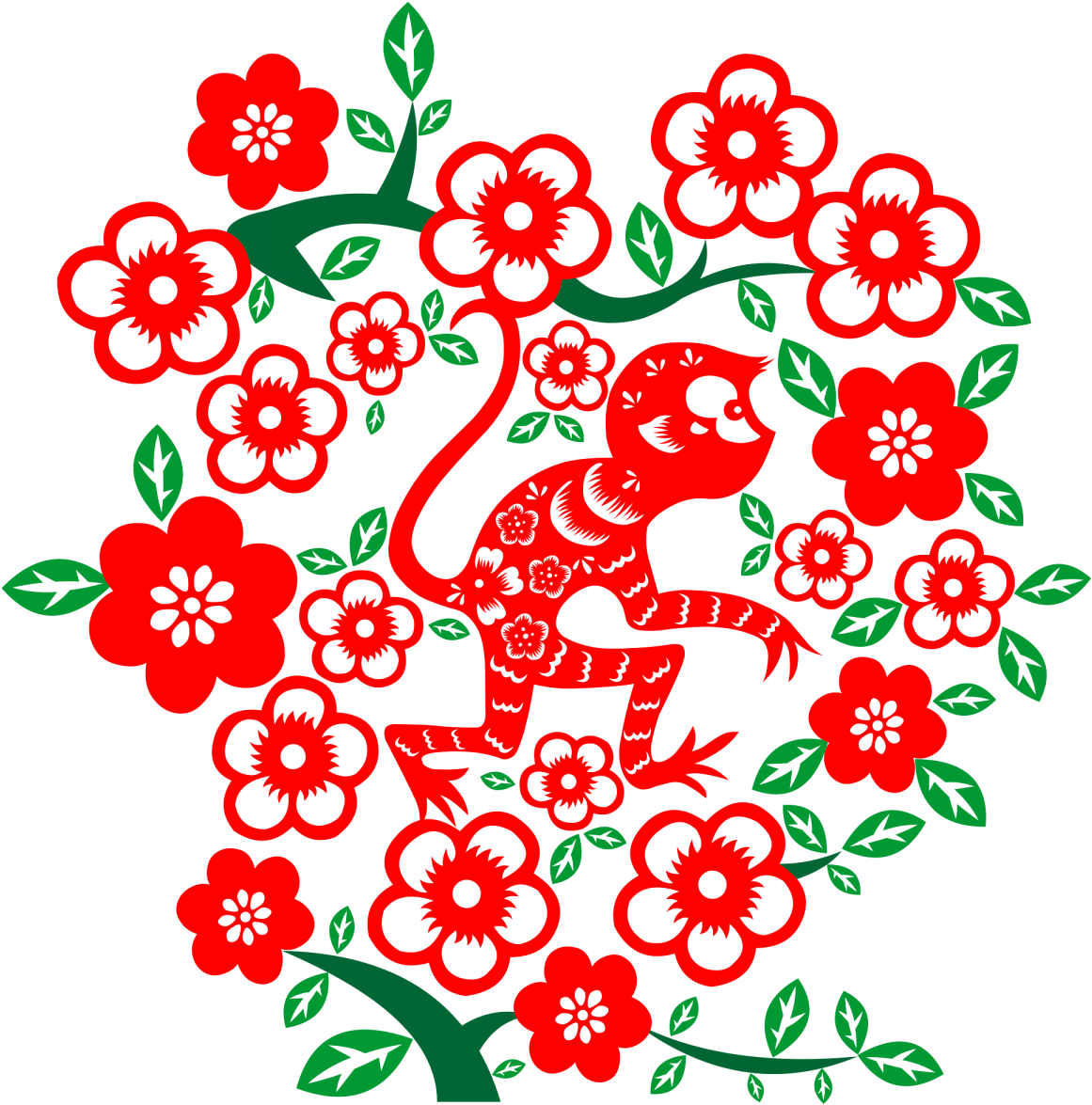 A Red Monkey And Flowers PNG