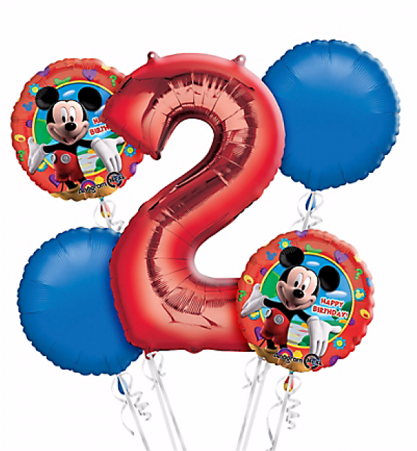 A Red Number Two Balloon With Blue And Red Balloons