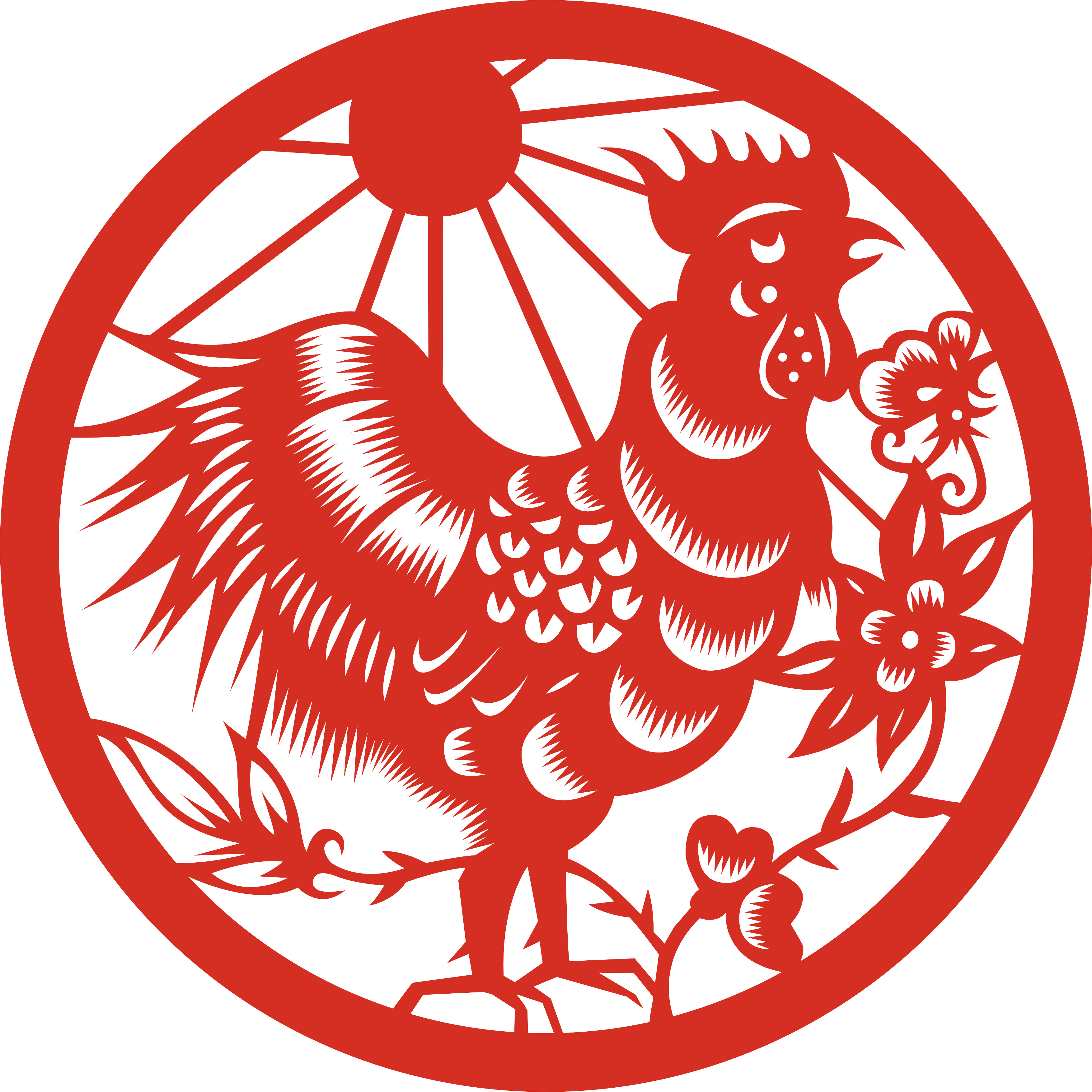 A Red Paper Cut Of A Rooster PNG