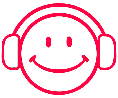 A Red Smiley Face With Headphones PNG