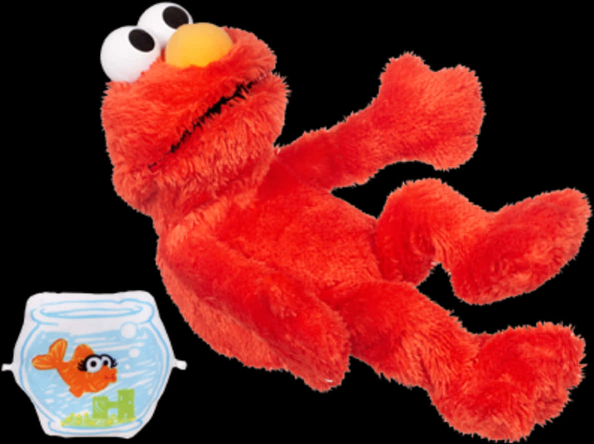 A Red Stuffed Animal With A Cartoon Fish In The Background PNG