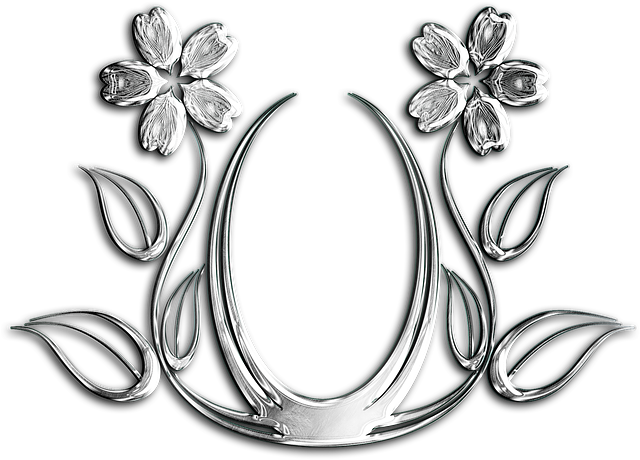A Silver Horseshoe With Flowers PNG
