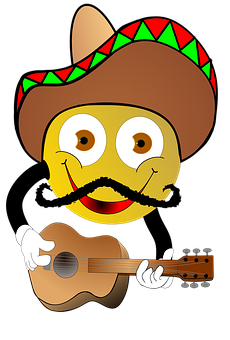 A Smiley Face Wearing A Sombrero Playing A Guitar PNG