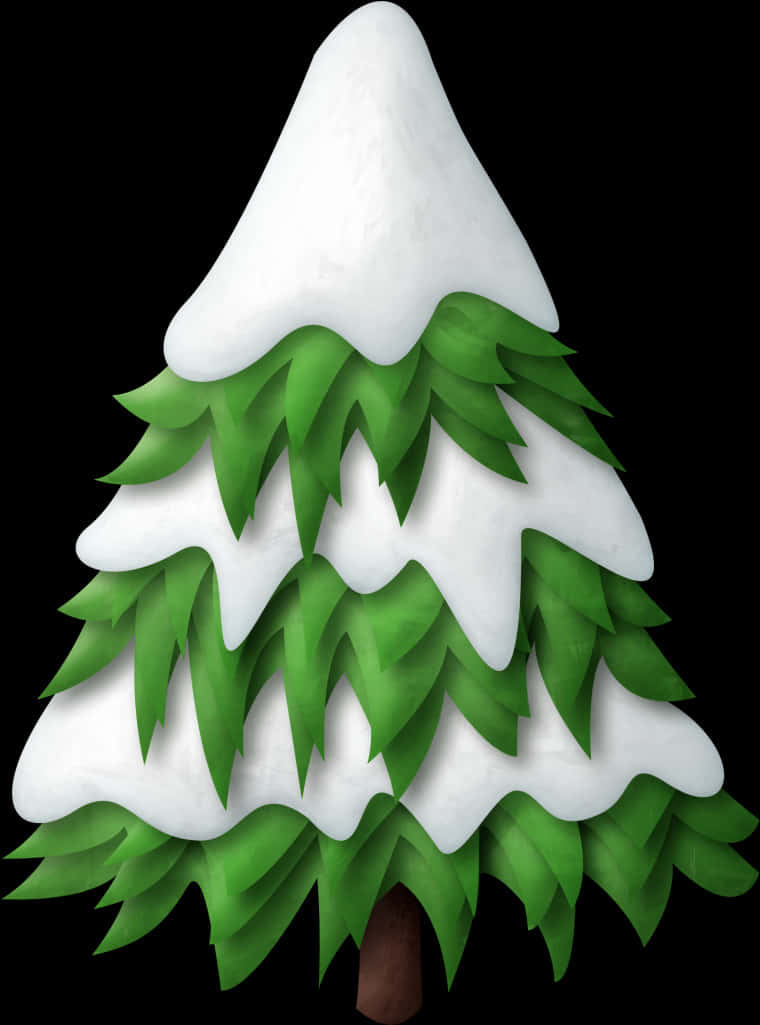A Snow Covered Tree With Green Leaves PNG