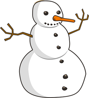 A Snowman With A Carrot Nose And Hands PNG