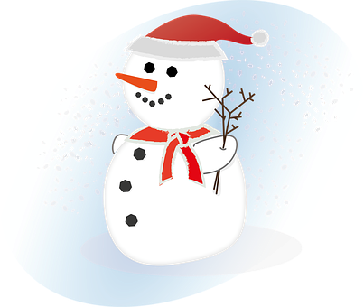 A Snowman With A Red Hat And A Red Scarf
