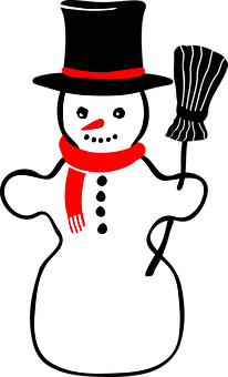A Snowman With A Red Scarf And Hat PNG