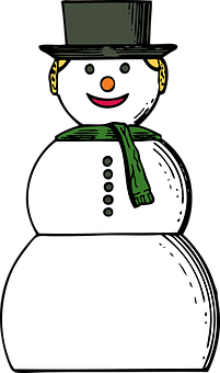 A Snowman With A Scarf And A Hat PNG