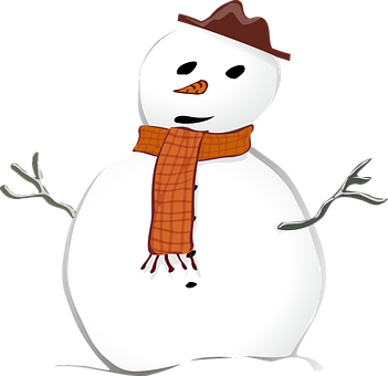 A Snowman With A Scarf And Hat PNG
