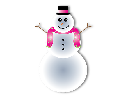 A Snowman With Pink Scarf And Hat PNG