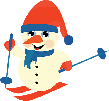 A Snowman With Skis And A Hat PNG